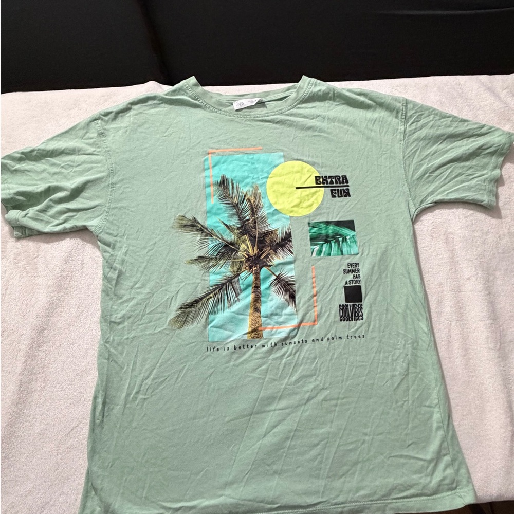 Zara Mint Green Tropical Graphic Tee